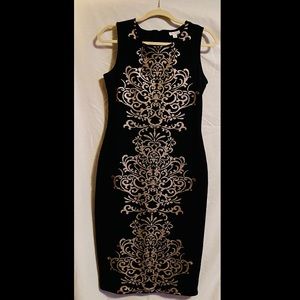 Olivia Matthews Black Patterned Body Con Midi Tank Dress Size Medium